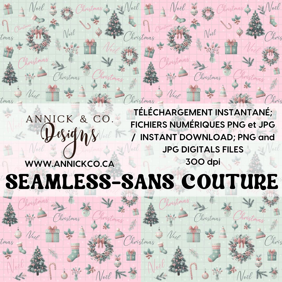 Mint and Pink Christmas - SEAMLESS PNG Digital File