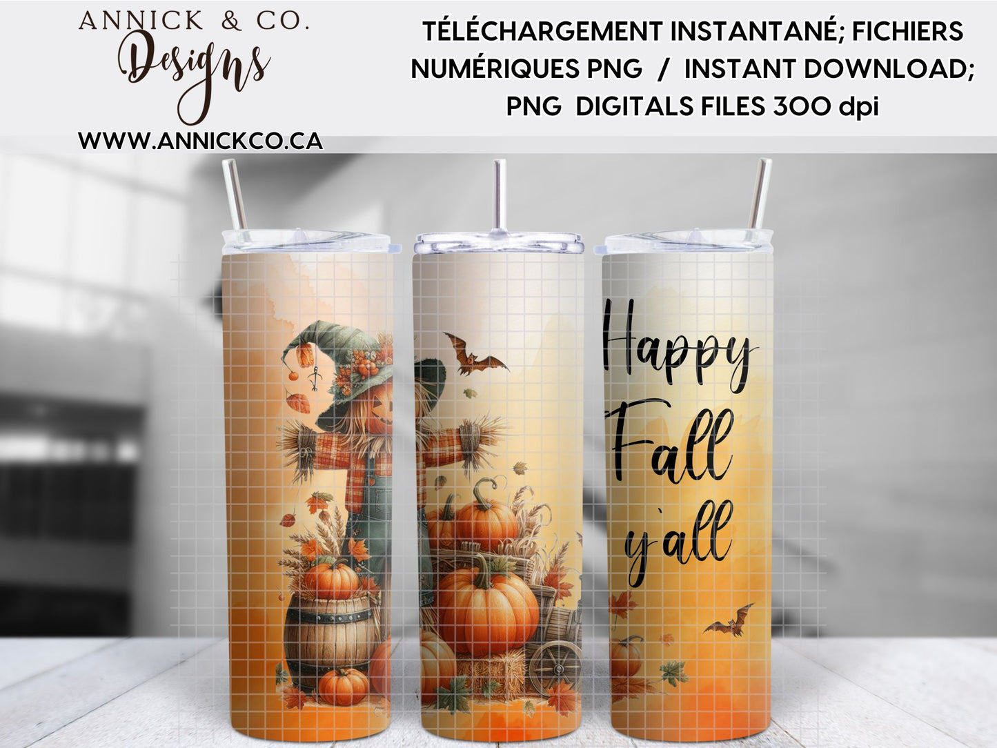 Happy fall y'all Scarecrow 20oz - PNG Digital File