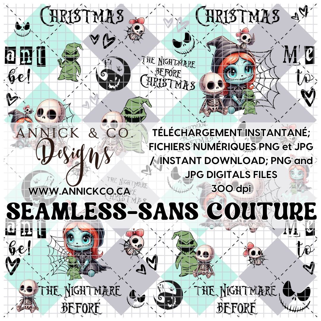 Cute baby Jack & Sally- SEAMLESS PNG Digital File