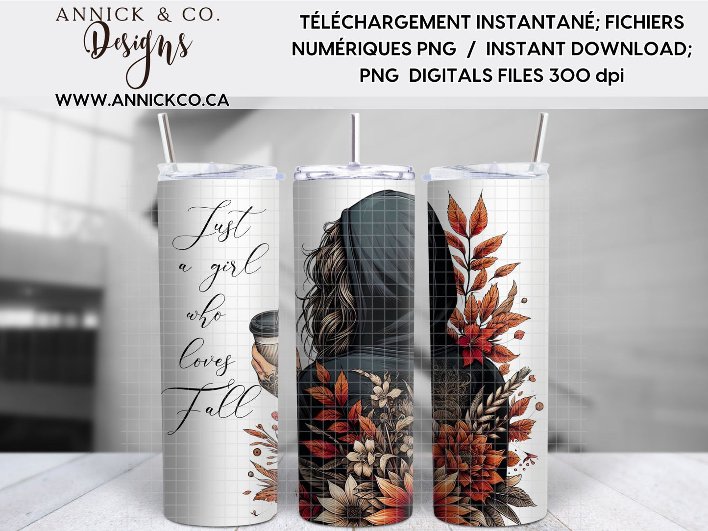Gobelet Fille d'automne 20oz wrap- Fichier numérique PNG