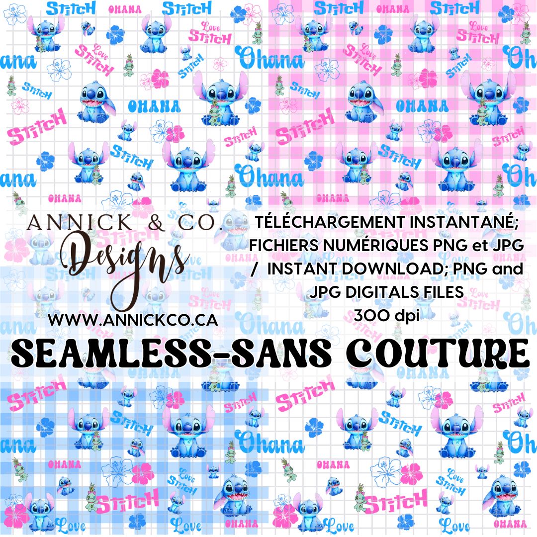Stitch OHANA- SEAMLESS PNG Digital File