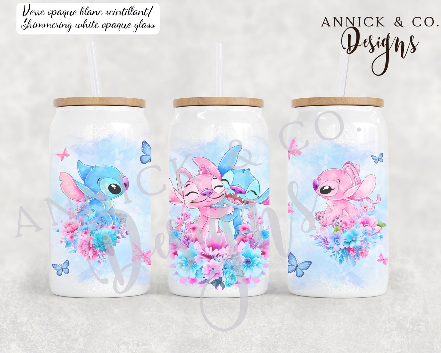 STITCH and ANGEL Libbey glass can, Iced coffee can