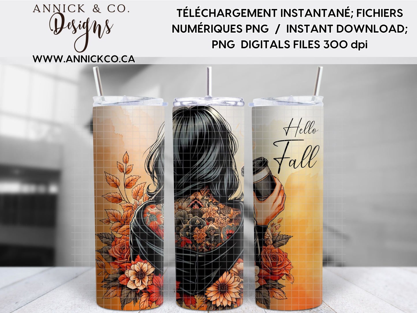 Gobelet Fille d'automne 20oz wrap- Fichier numérique PNG