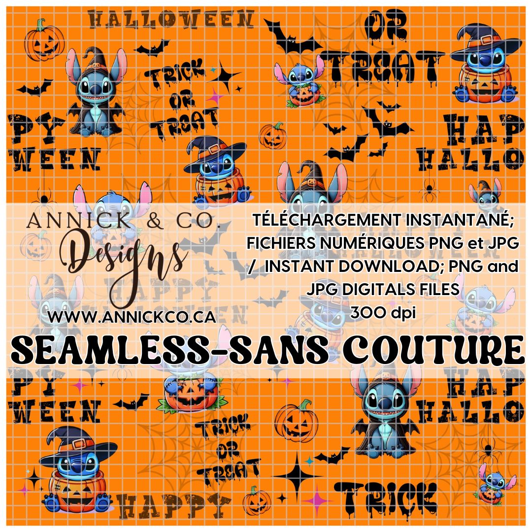 Stitch Happy Halloween- SEAMLESS PNG Digital File