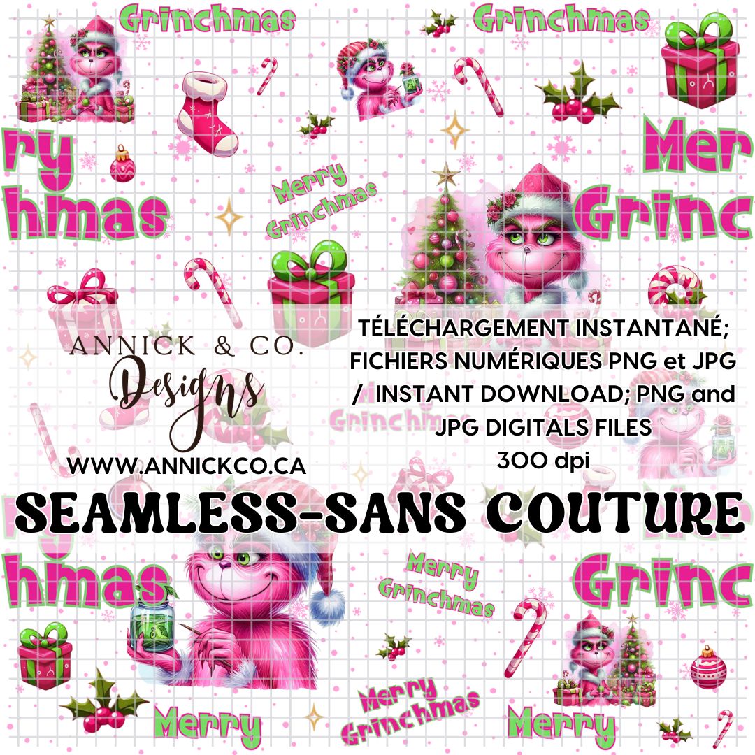 MERRY GRINCHMAS PINK- SEAMLESS PNG Digital File
