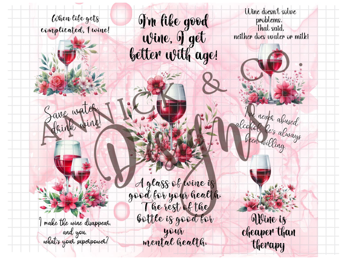 Citations sur le Vin Francais/Anglais wrap 20oz - Fichier numérique PNG