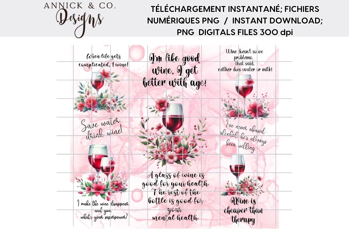 Quotes about Wine French or English wrap 20oz - PNG digital file