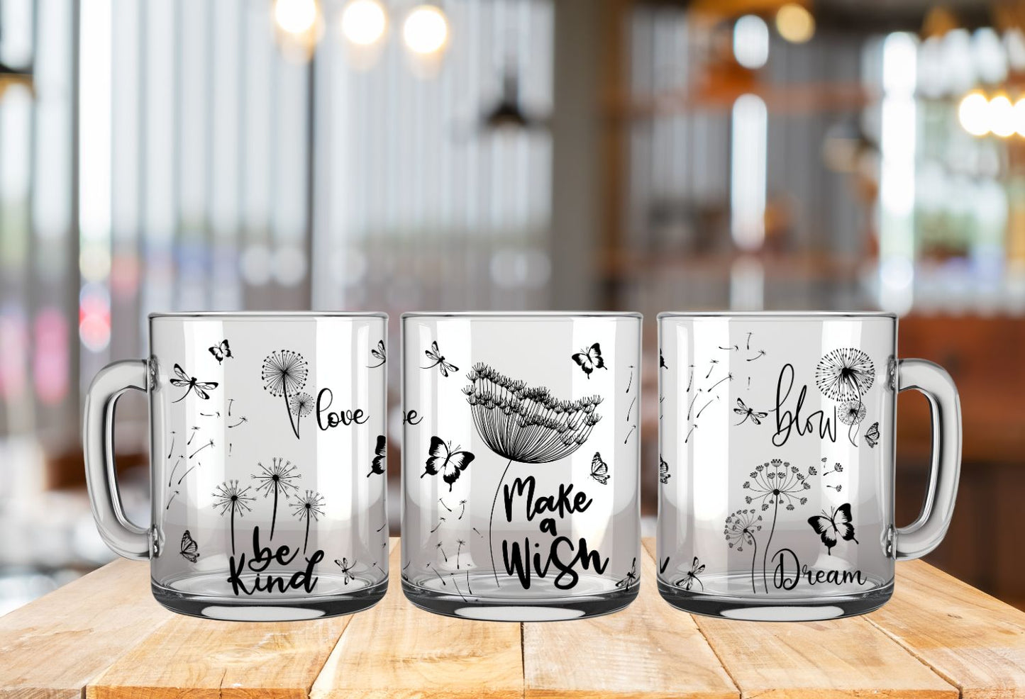 Double wall mug Dandelion Make a wish 15oz Double wall glass mug