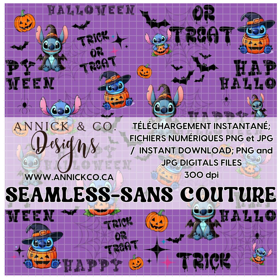 Stitch Happy Halloween- SEAMLESS PNG Digital File