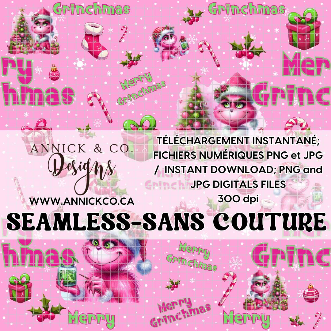 MERRY GRINCHMAS PINK- SEAMLESS PNG Digital File