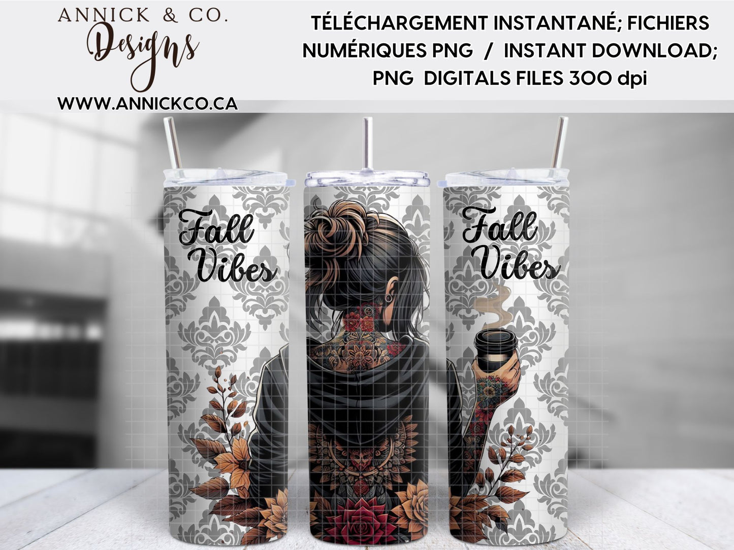 Gobelet Fille d'automne 20oz wrap- Fichier numérique PNG