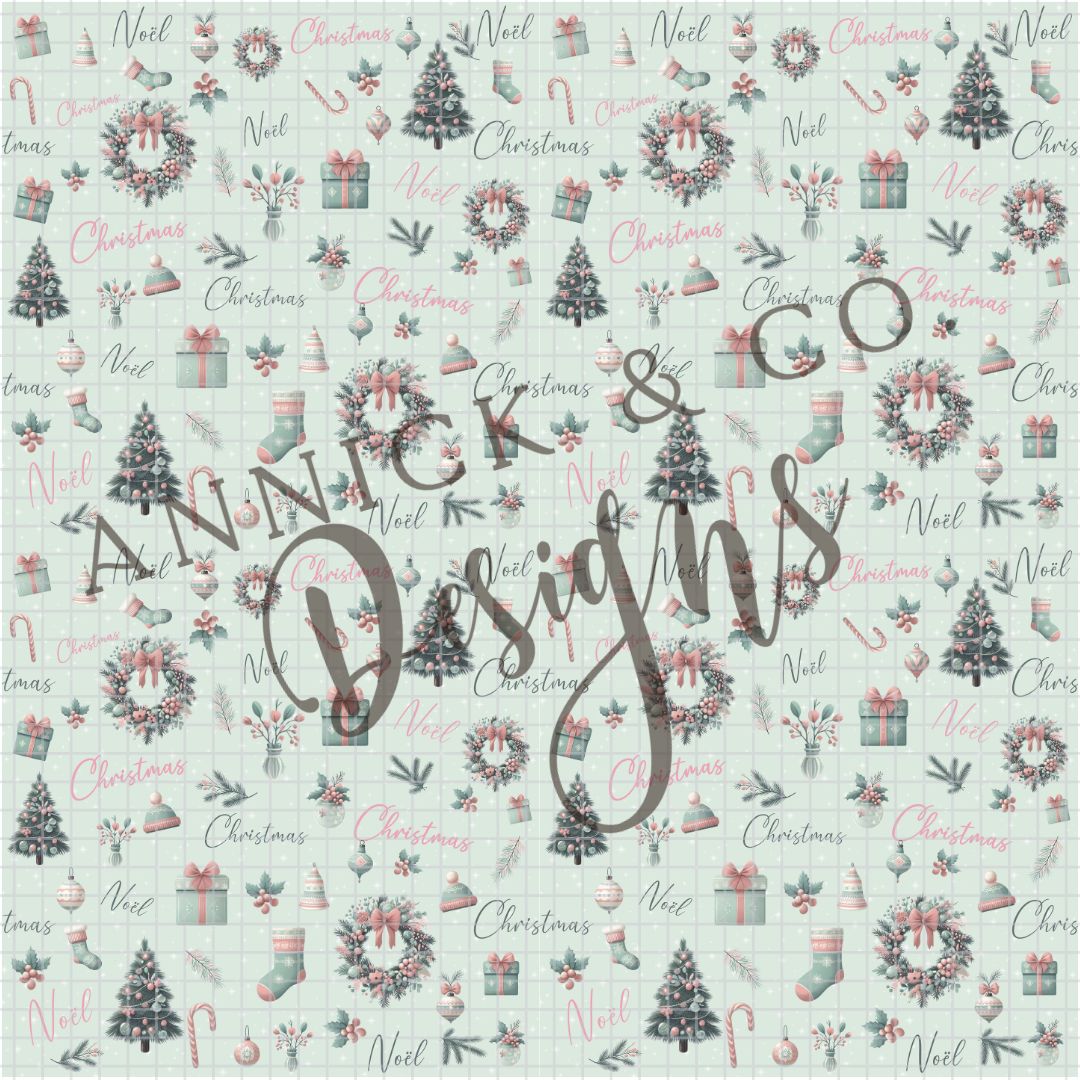 Mint and Pink Christmas - SEAMLESS PNG Digital File