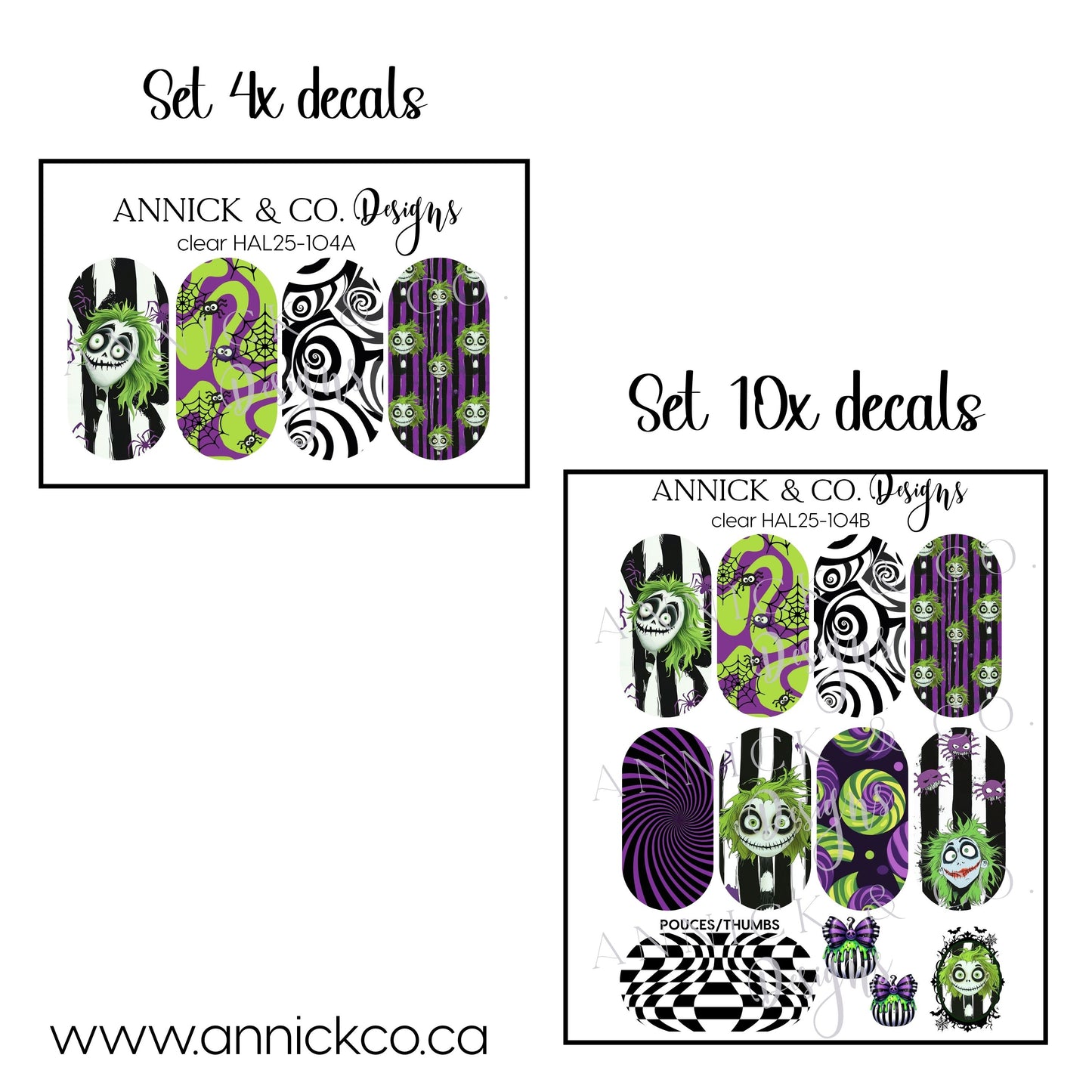 Décalques à transfert d'eau pour ongles halloween Beetlejuice