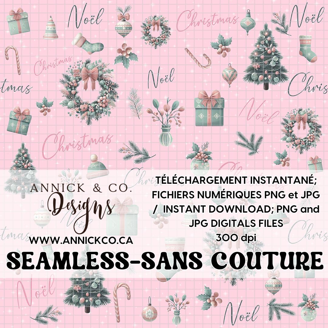 Mint and Pink Christmas - SEAMLESS PNG Digital File