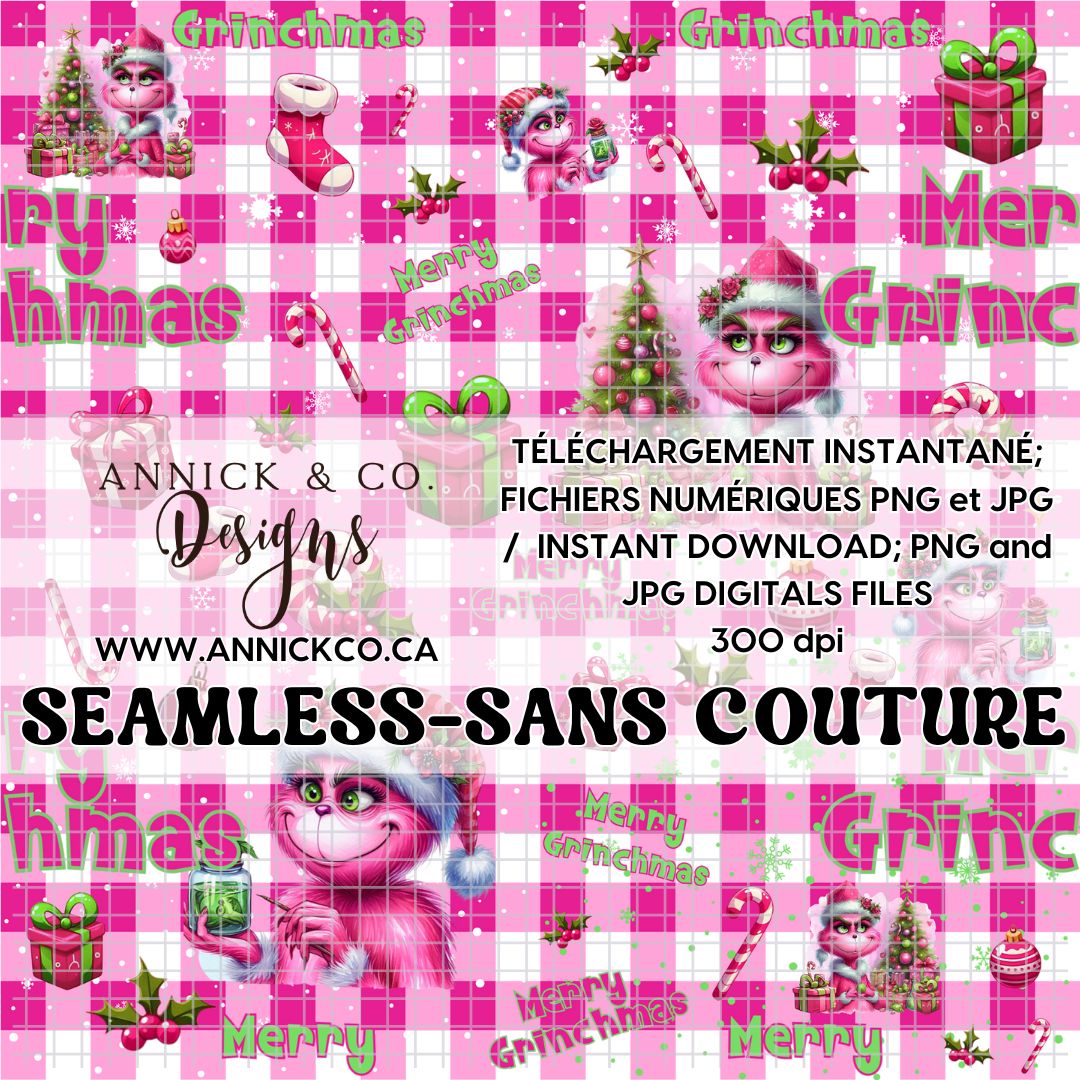 MERRY GRINCHMAS PINK- SEAMLESS PNG Digital File