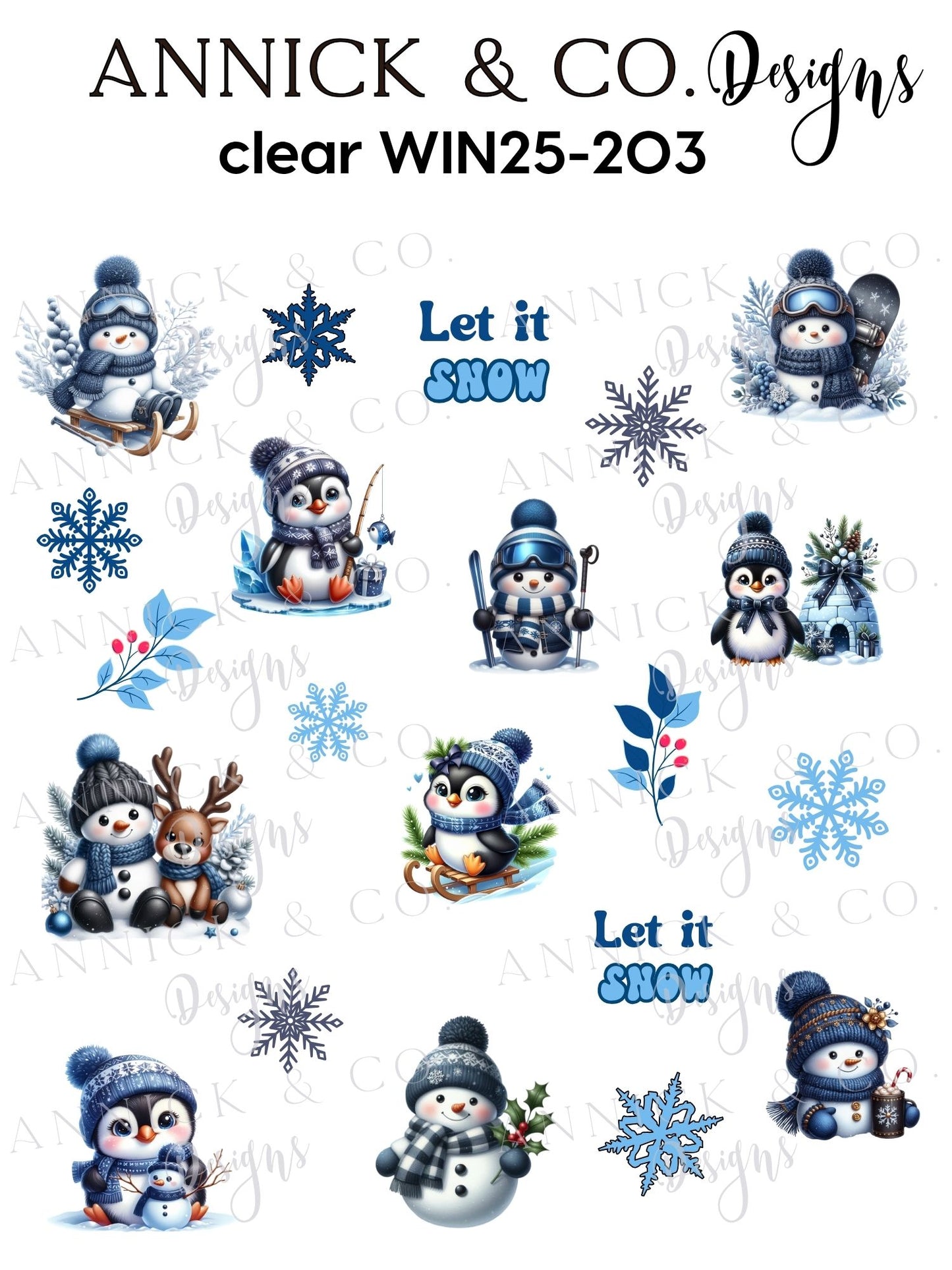 Cute snowman waterslide nails decals