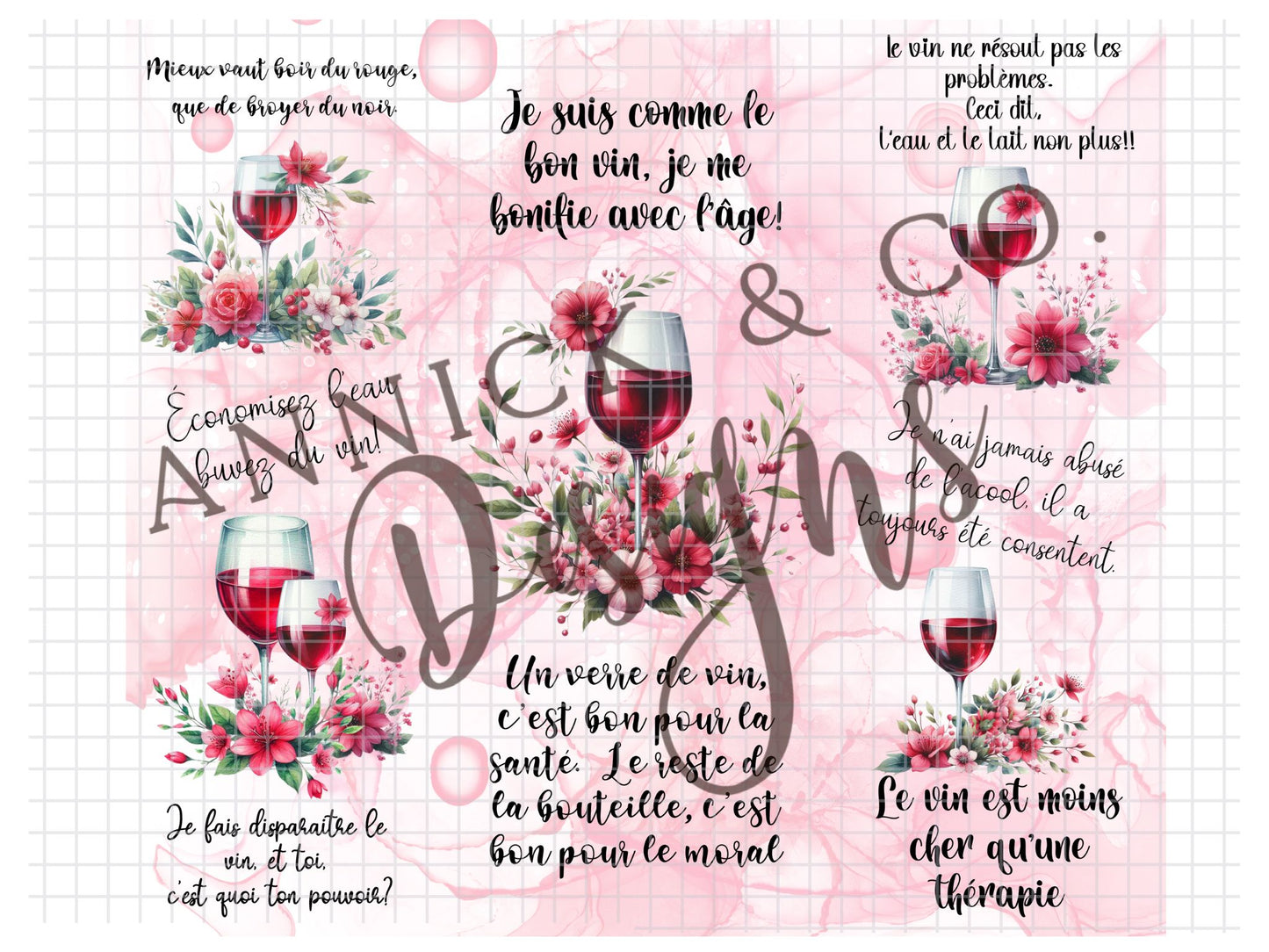 Citations sur le Vin Francais/Anglais wrap 20oz - Fichier numérique PNG
