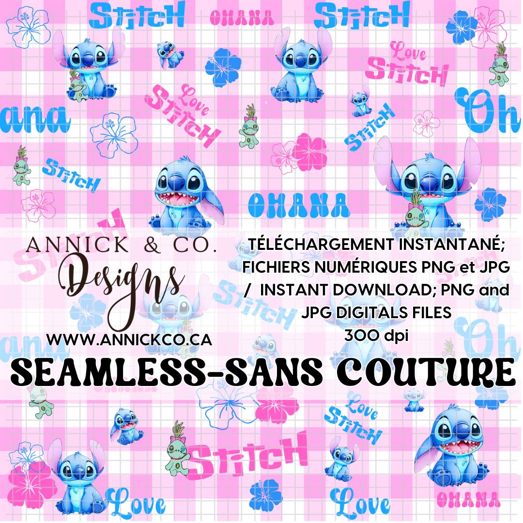 Stitch OHANA- SEAMLESS PNG Digital File
