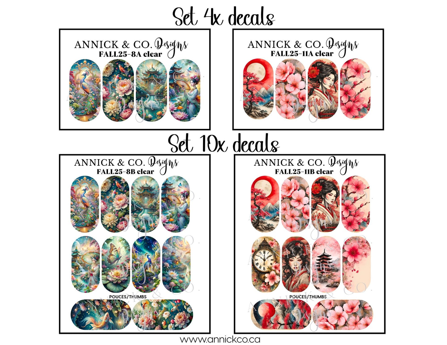 Décalques à transfert d'eau pour ongles jardin asiatique