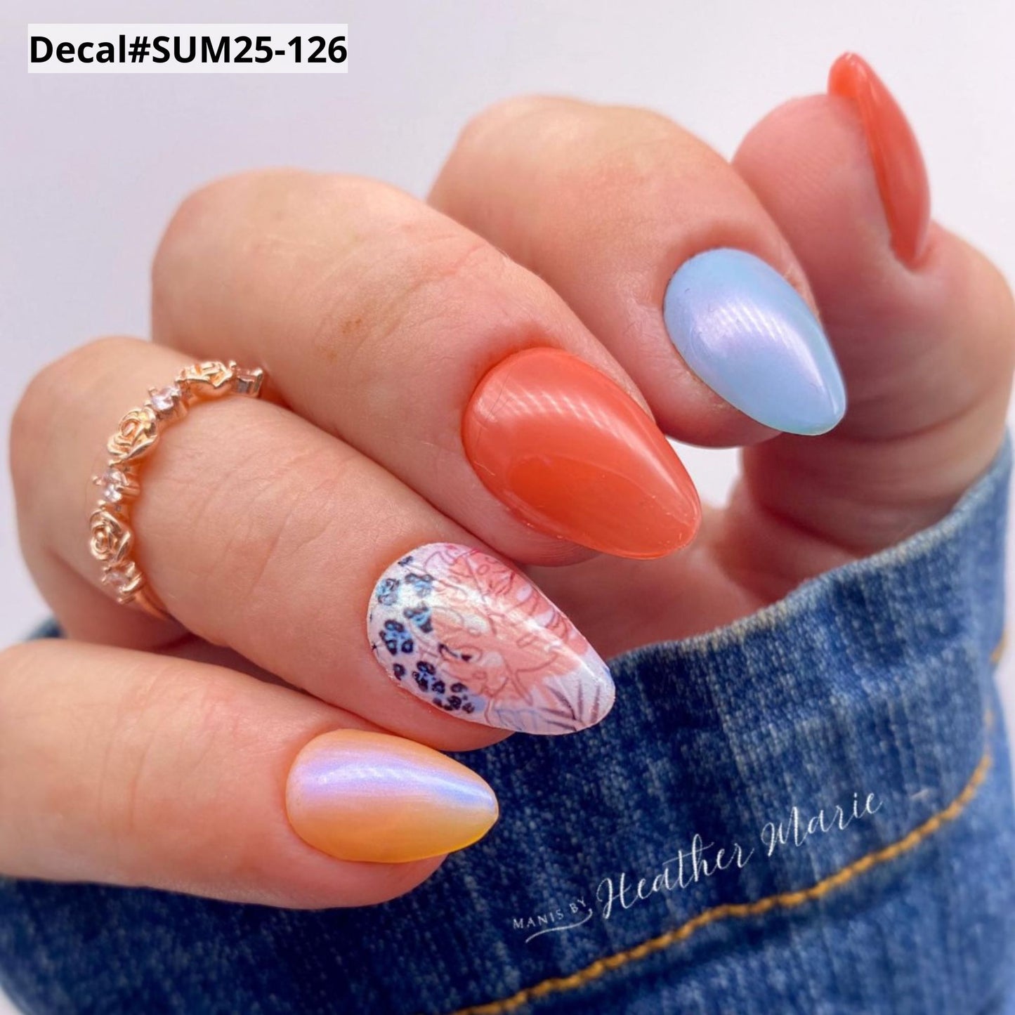 Nail decal bright summer flowers