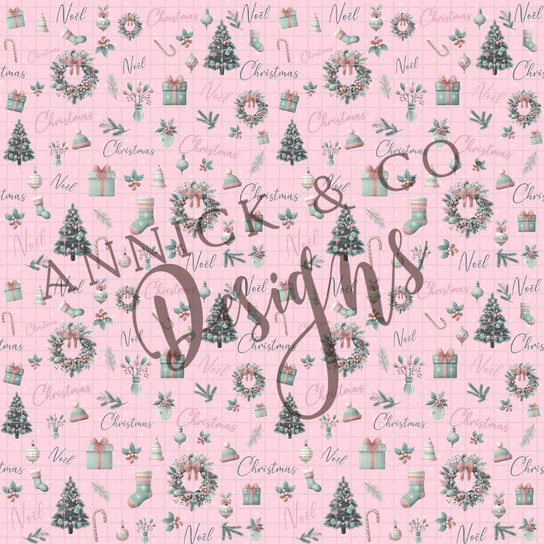 Mint and Pink Christmas - SEAMLESS PNG Digital File