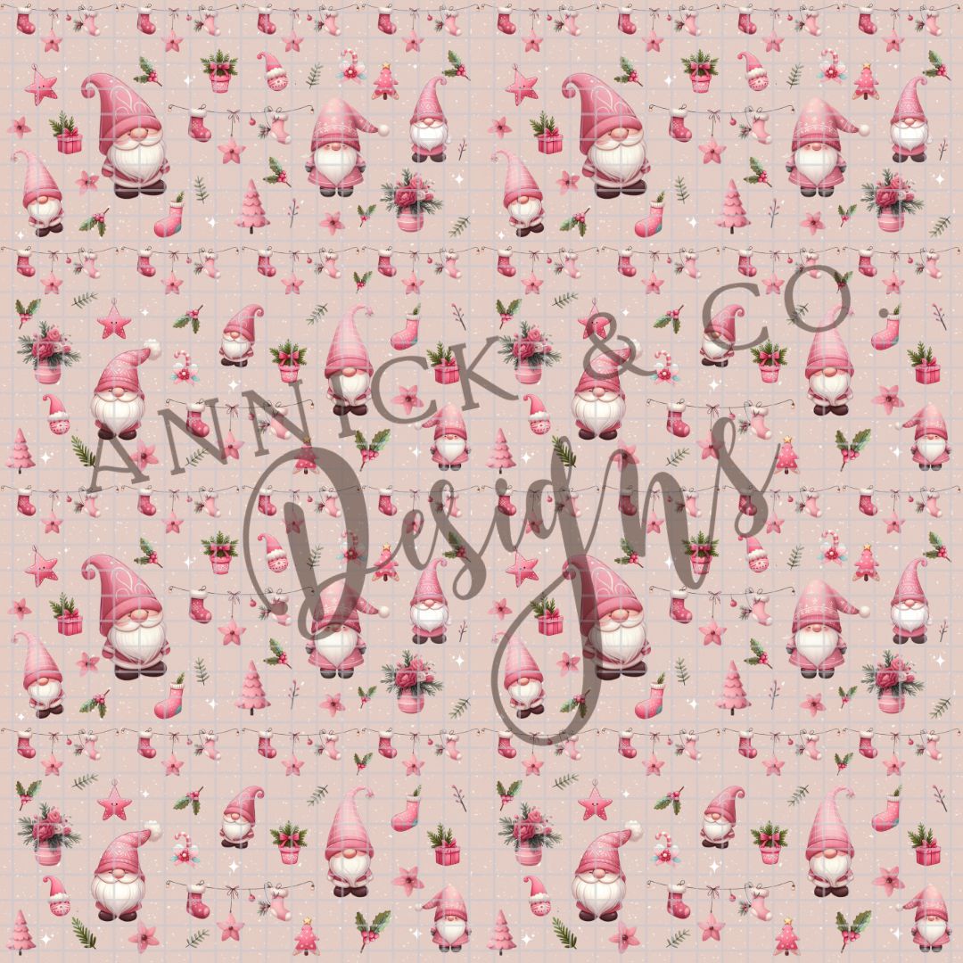 BOHO pink Christmas gnomes- SEAMLESS PNG Digital File