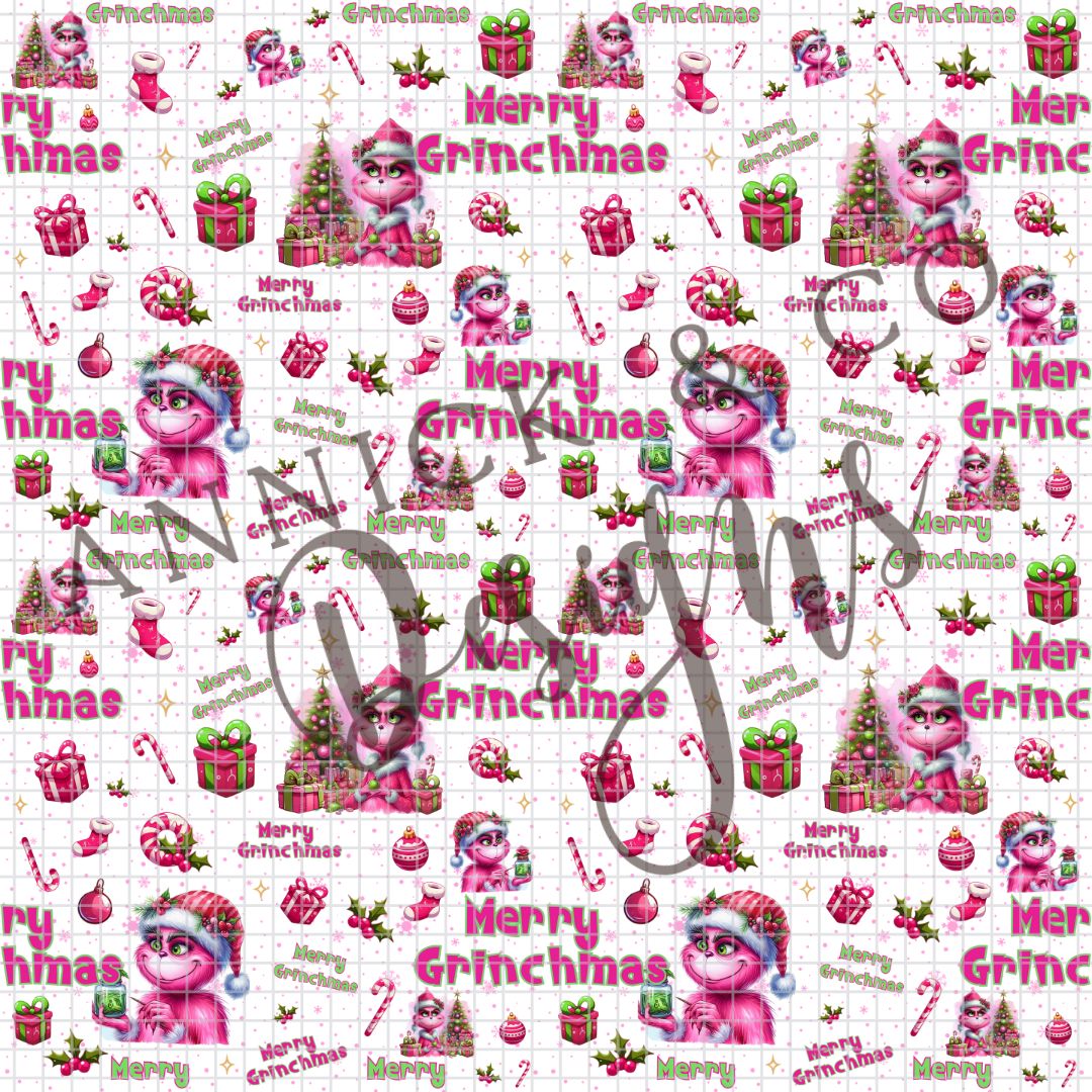 MERRY GRINCHMAS PINK- SEAMLESS PNG Digital File