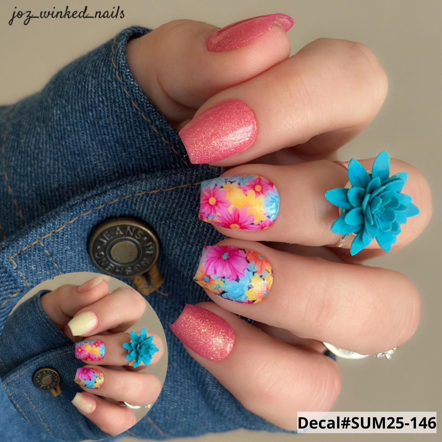 Nail decal bright summer flowers