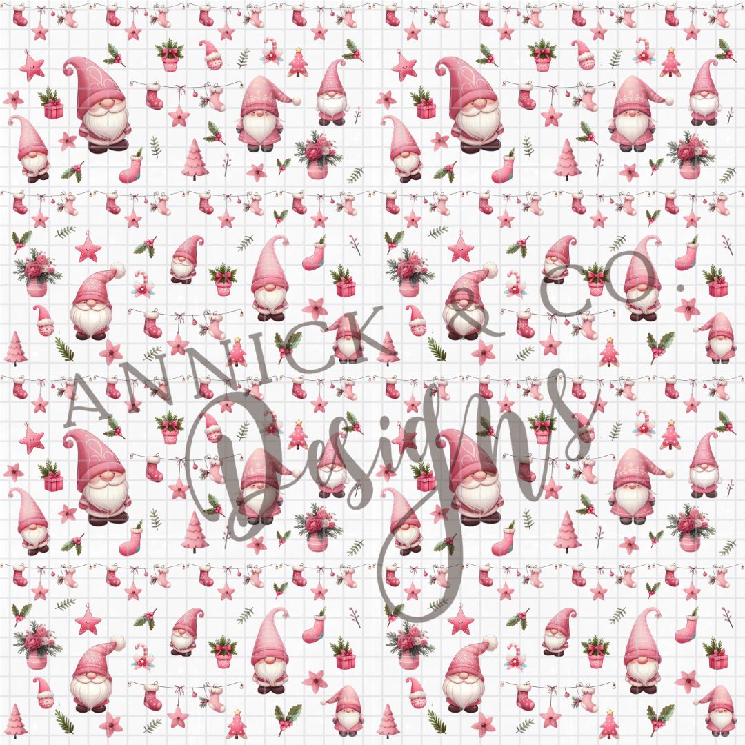 BOHO pink Christmas gnomes- SEAMLESS PNG Digital File