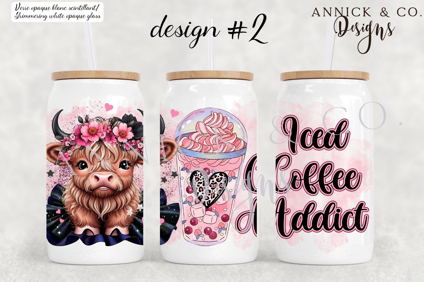 Gobelet à café glacé 16oz ou tasse givré de 15oz Vaches mignonnes