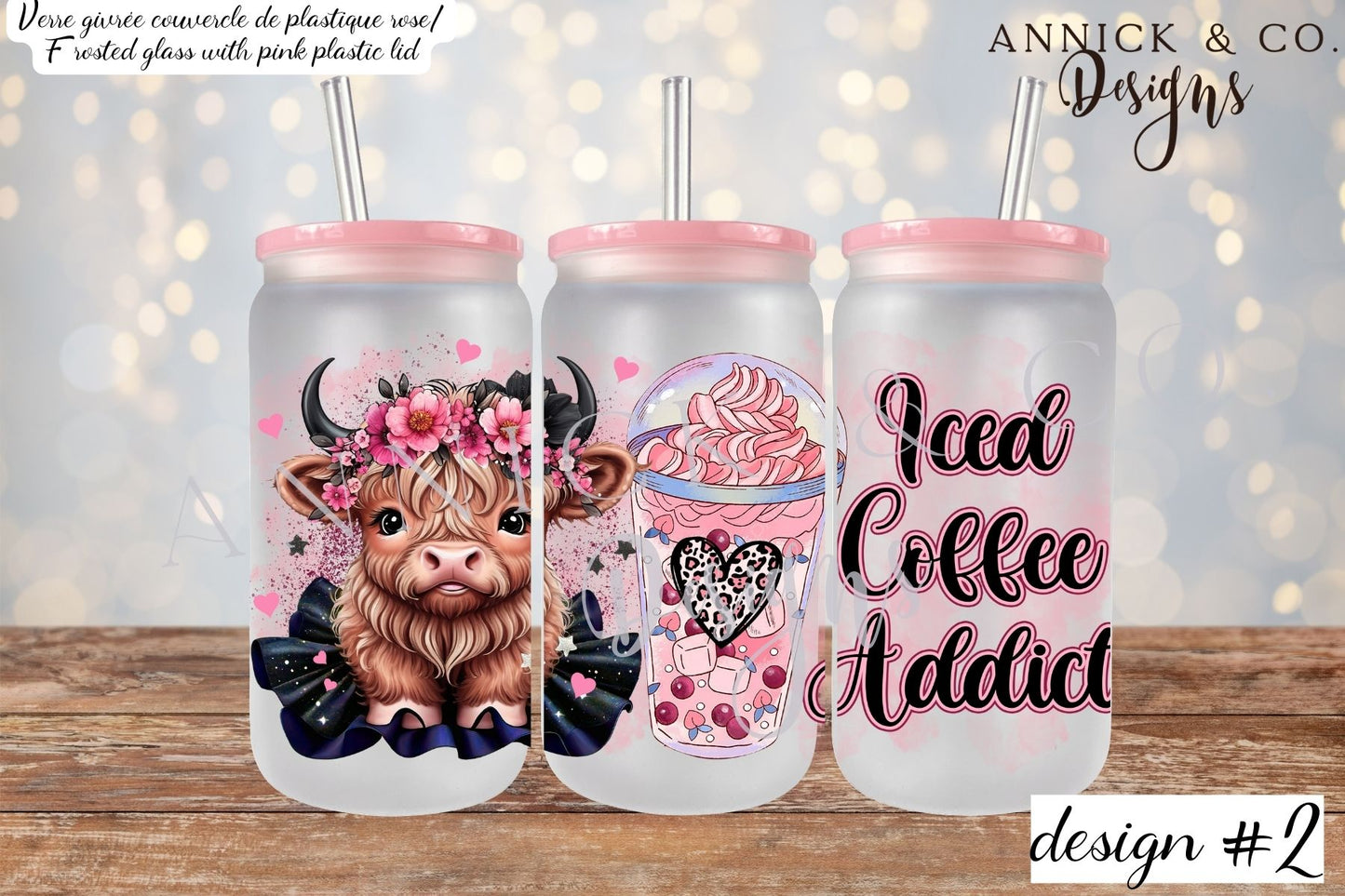 Gobelet à café glacé 16oz ou tasse givré de 15oz Vaches mignonnes