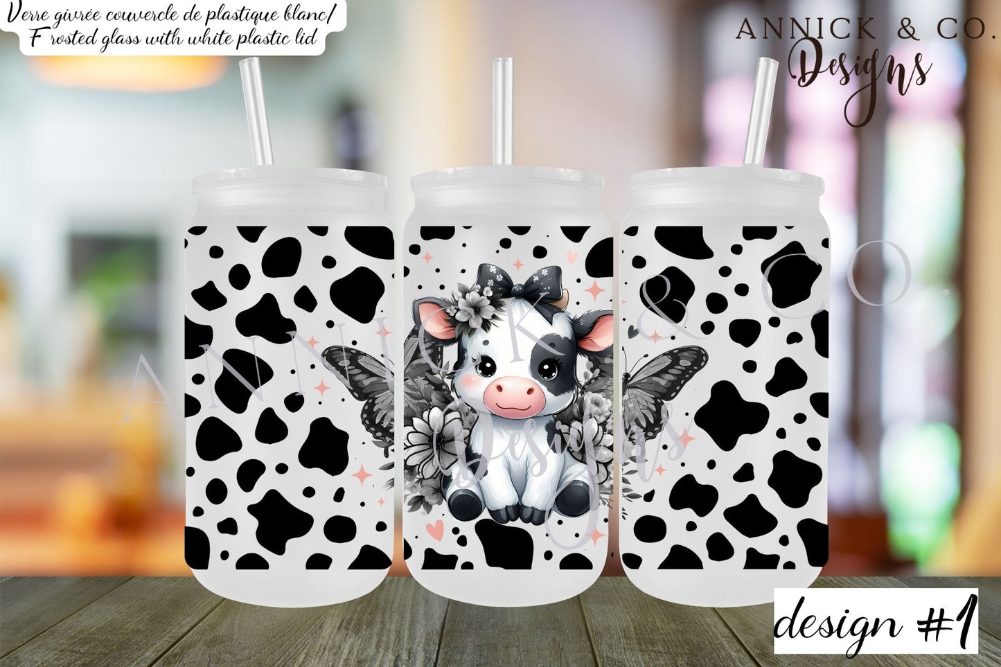 Gobelet à café glacé 16oz ou tasse givré de 15oz Vaches mignonnes