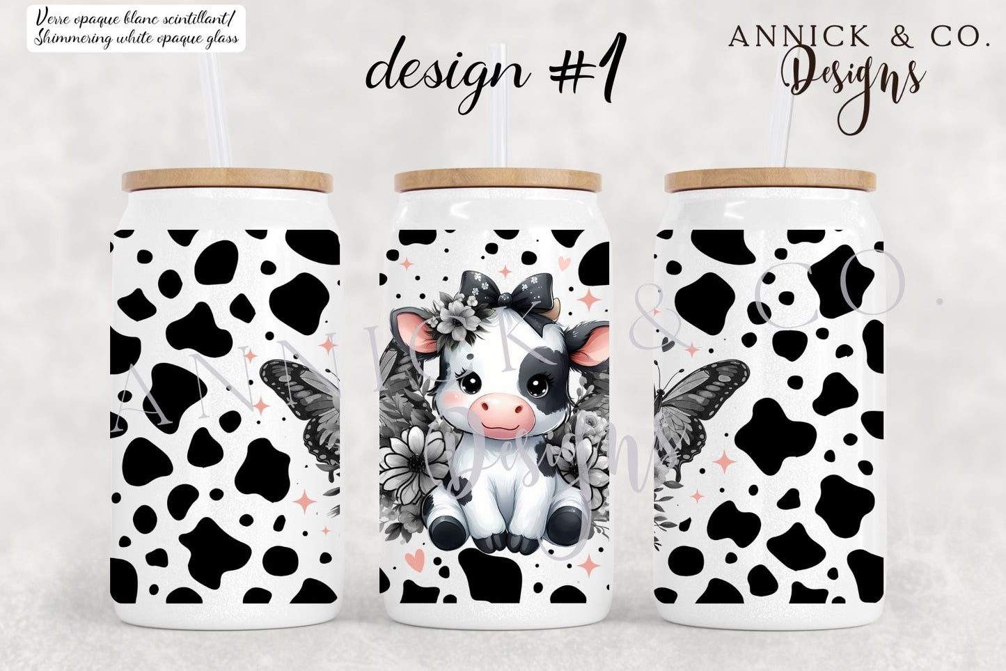 Gobelet à café glacé 16oz ou tasse givré de 15oz Vaches mignonnes