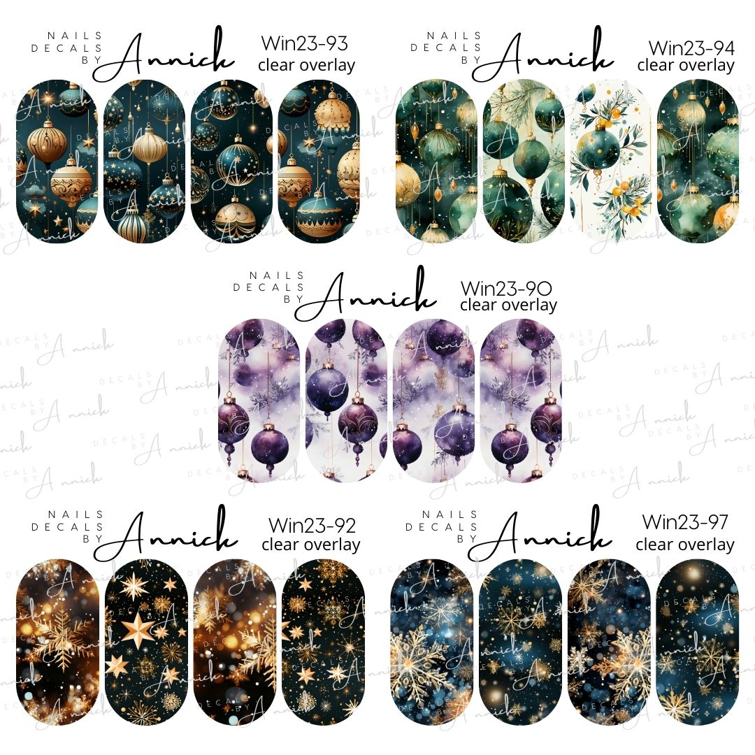 Snowfalkes Christmas Baubles waterdecals for nails www.annickco.ca