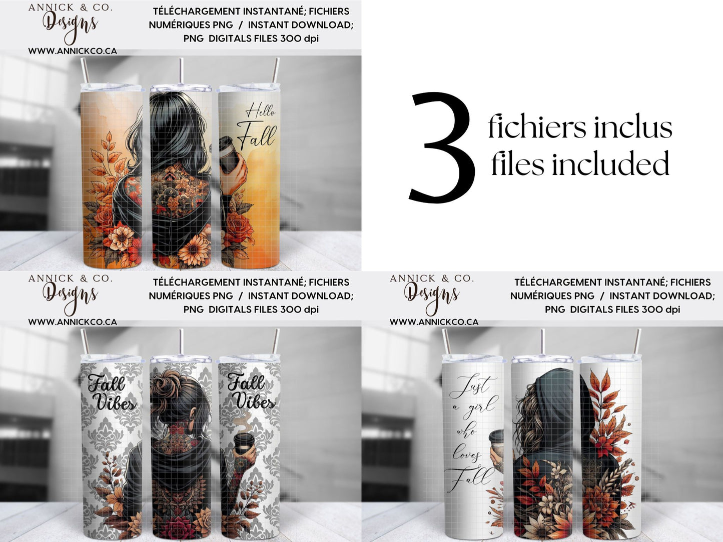 Gobelet Fille d'automne 20oz wrap- Fichier numérique PNG