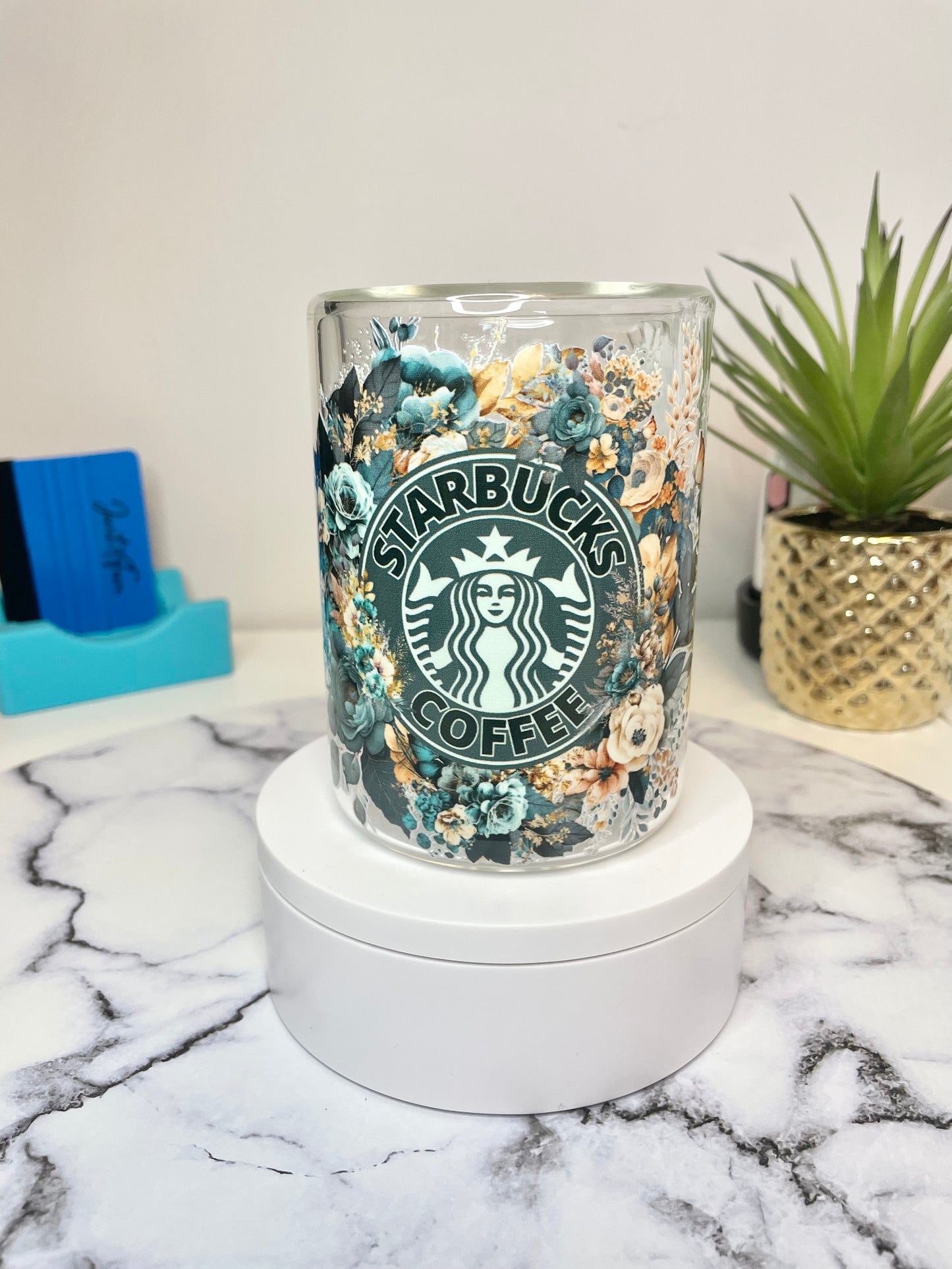 Tasse double parois à fleurs vert et or de STARBUCKS Green and gold flowers 15oz double walled mug