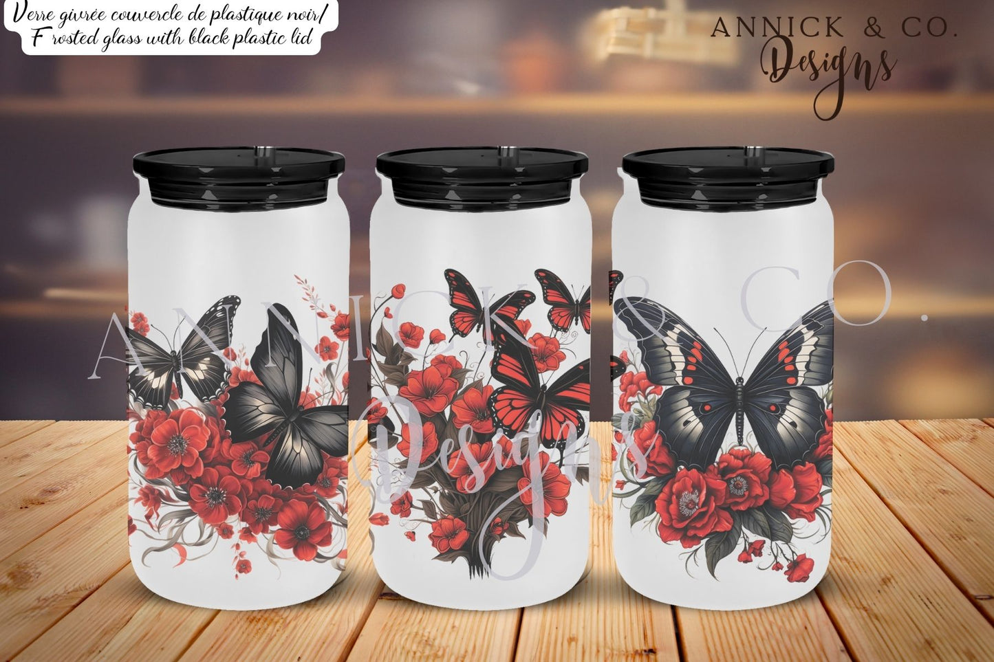 Gobelet à café glacé 16oz ou tasse givré de 15oz Papillons gothique