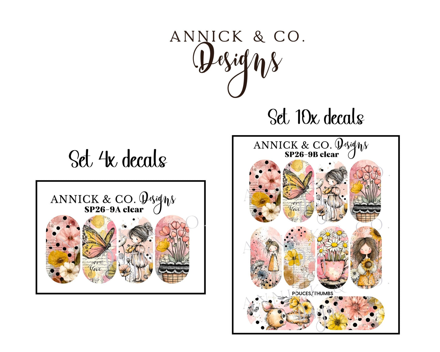 Spring flowers waterslide decals for nails
