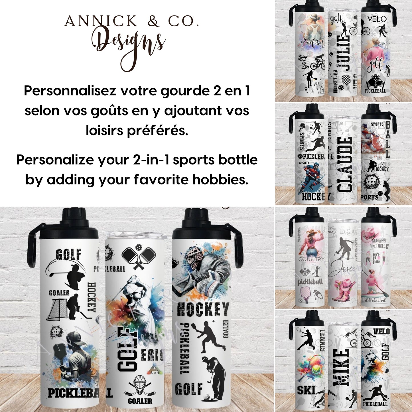Custom your favorites hobbies (20oz 2in1 sprot bottle) www.annickco.ca