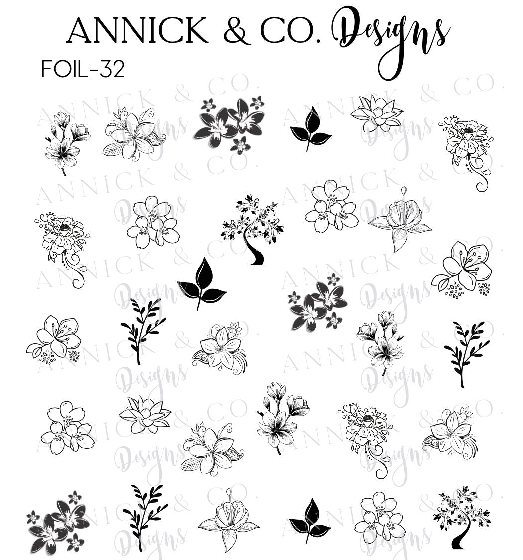 Foil flowers nails decals www.annickco.ca