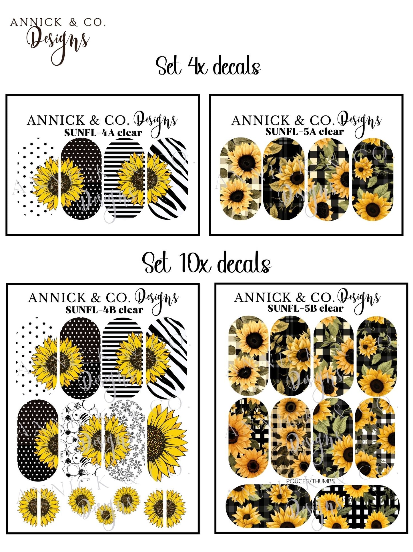Sunflowers Water Slide Nail Decals, Floral Nail Stickers for Gel Nails, Acrylic Nails & DIY Nail Art