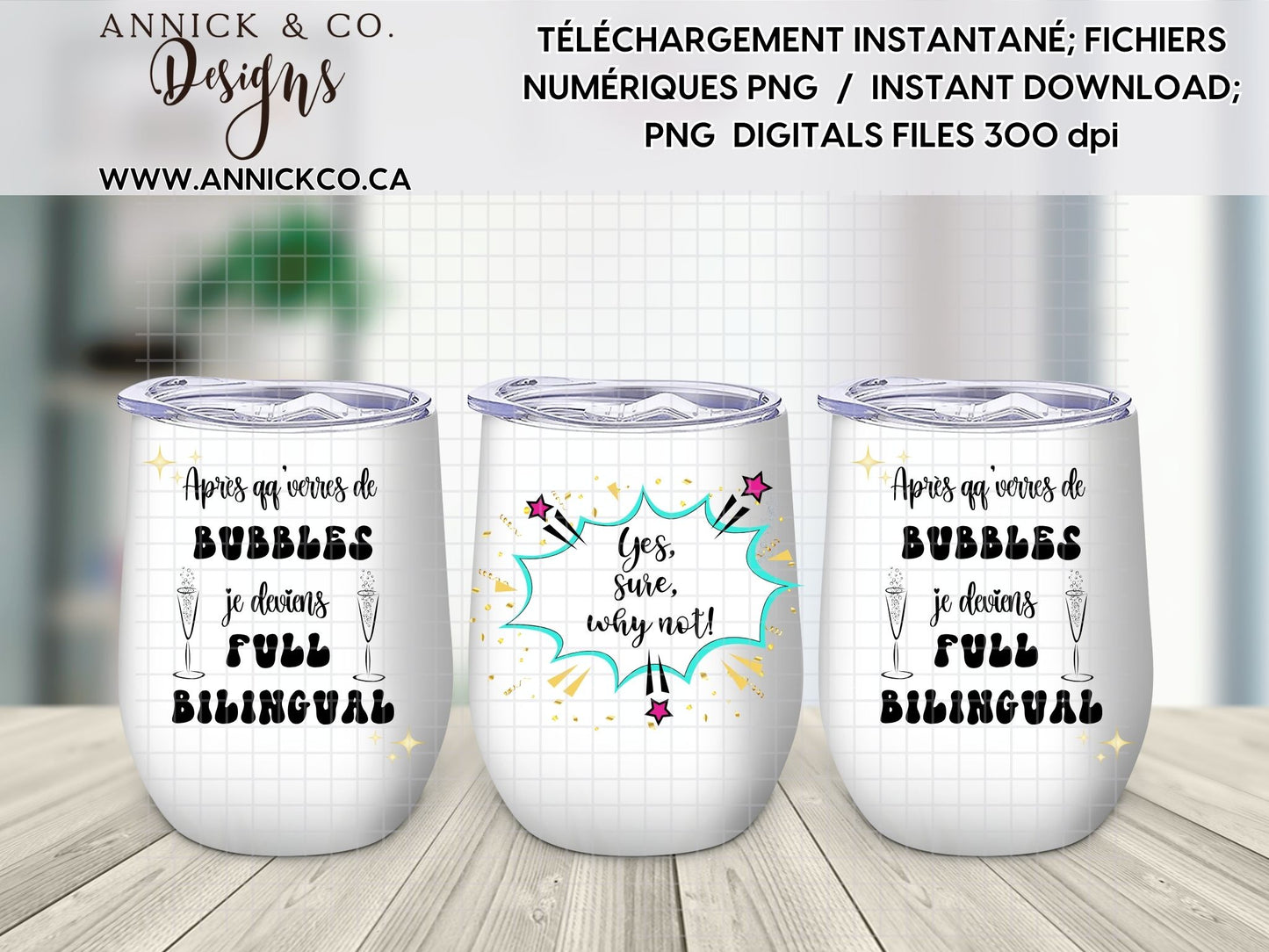Fully Binlingual Verre a vin de 12oz - Fichier numérique PNG