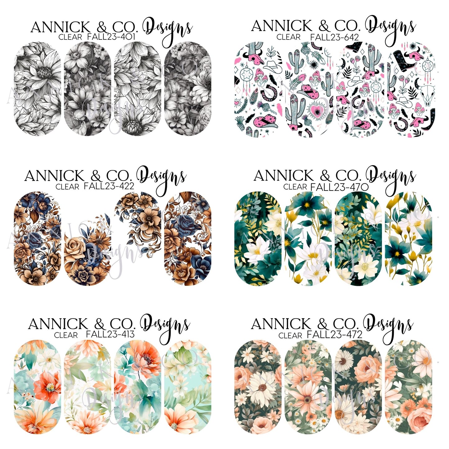 Green Flowers Nail Water Transfer Decals