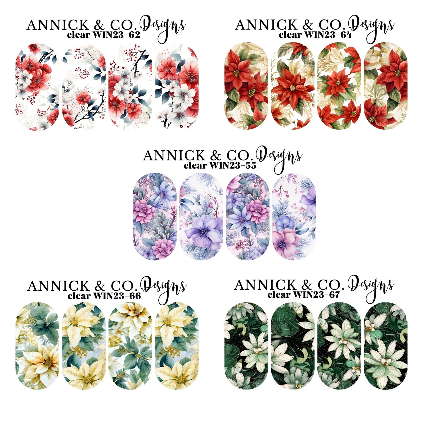 WINTER & CHRISTMAS FLOWERS Water Transfer Nail Decals