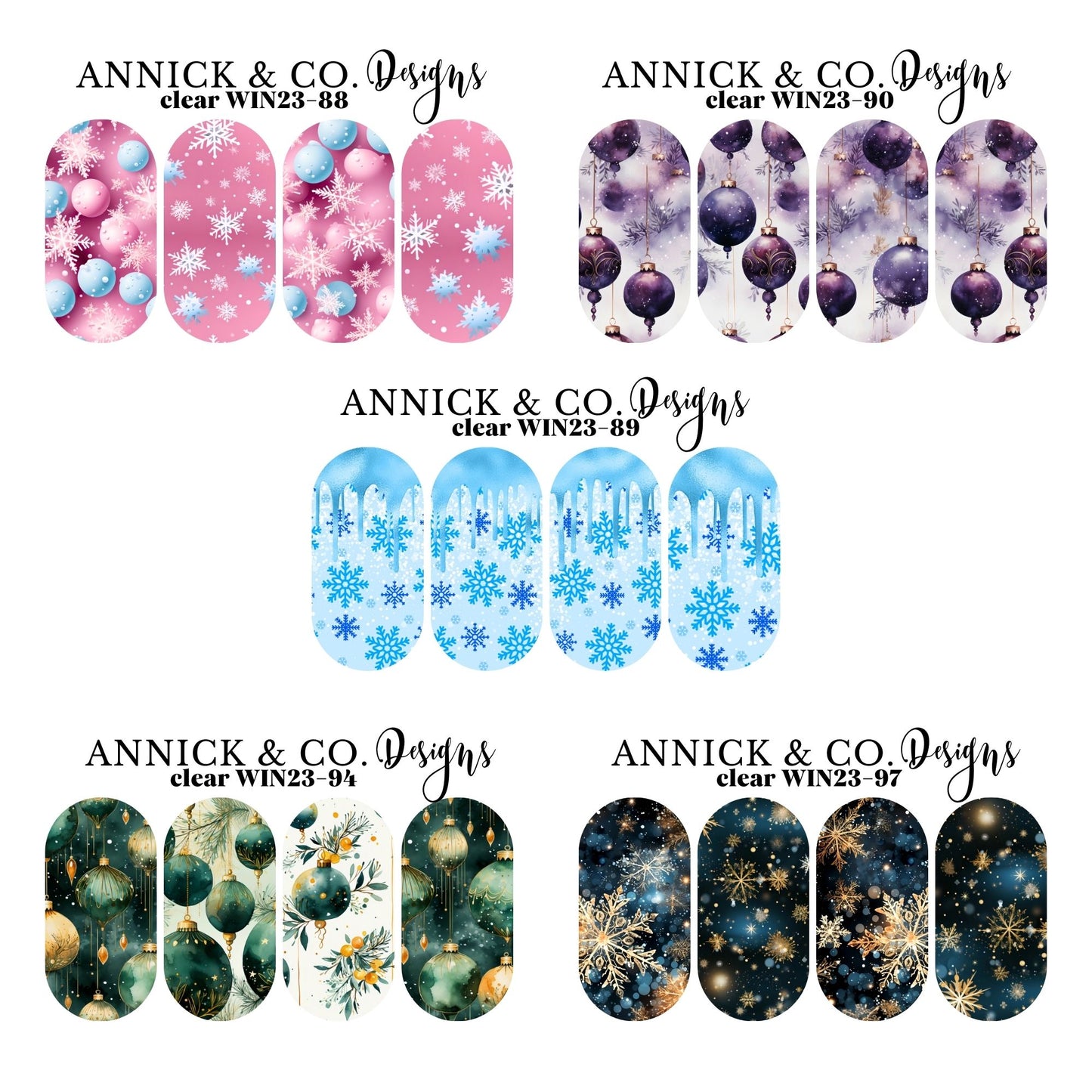 Water Transfer Nail Decals Snowflakes WINTER, CHRISTMAS Baubles