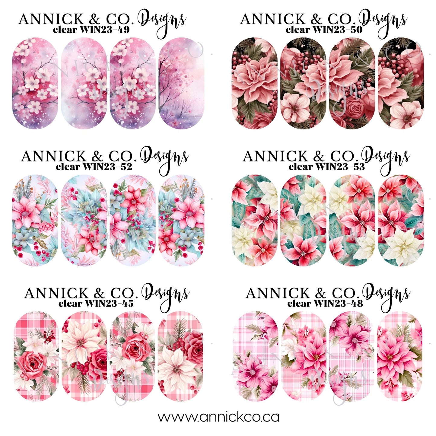 WINTER & CHRISTMAS FLOWERS Waterslide nails decals