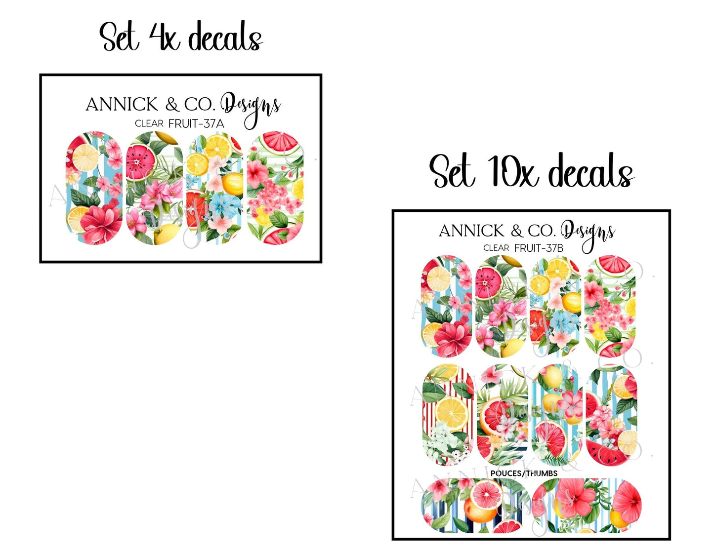Strawberries and tropical watermelon nails decals
