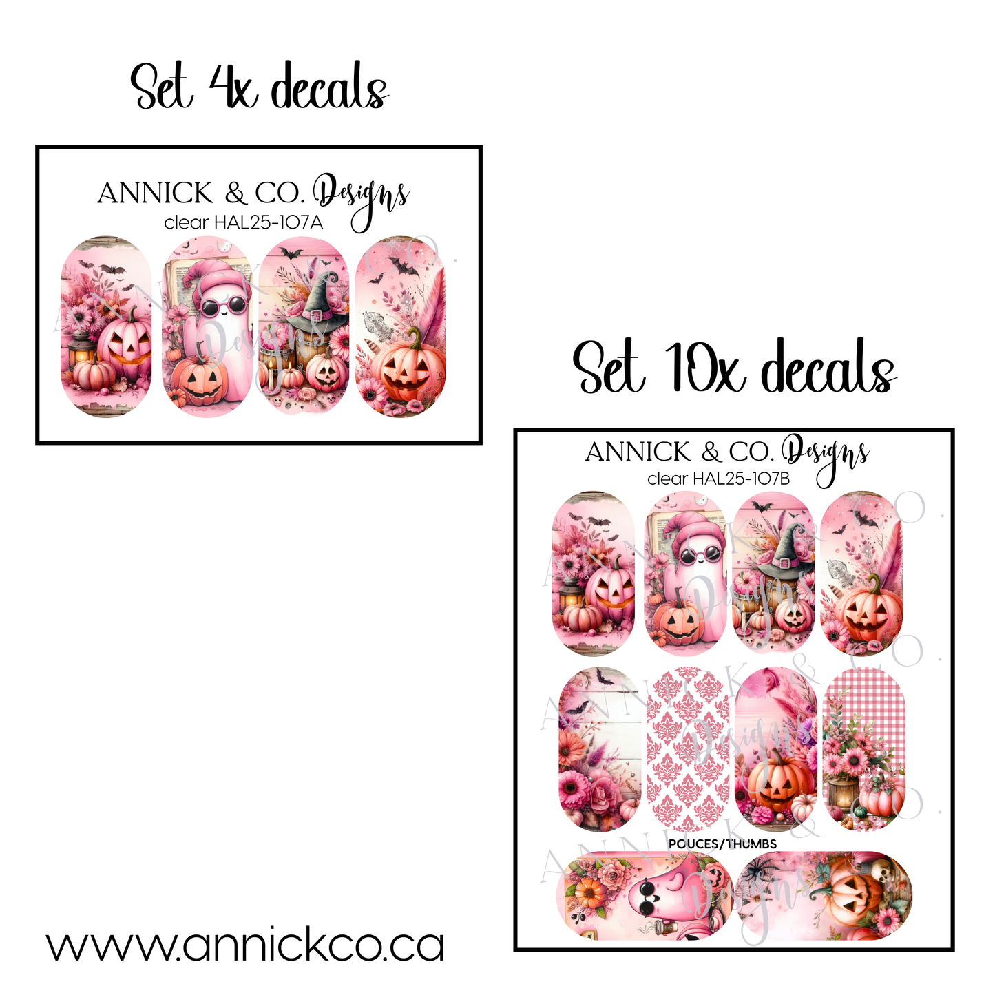 Décalques à transfert d'eau pour ongles halloween rose