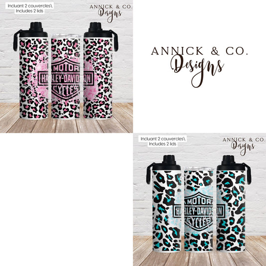 Bouteille sport 2en1  de 20oz HARLEY DAVIDSON imprimé léopard