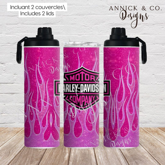 Bouteille 2 en 1 de 20 oz HARLEY DAVIDSON flammes rose